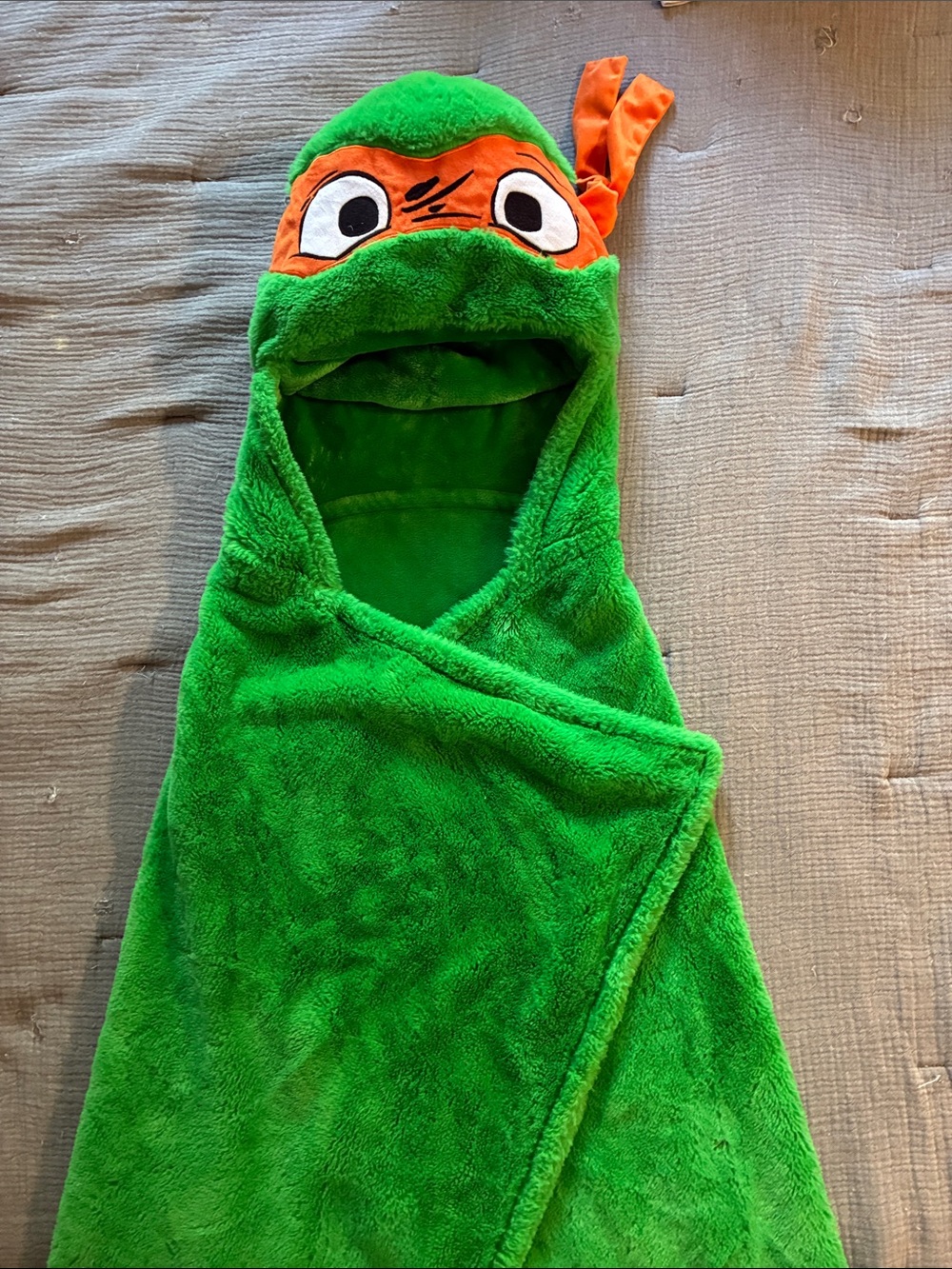 Kids Green Teenage Mutant Ninja Turtle Hooded Blanket Wrap with Orange Accent